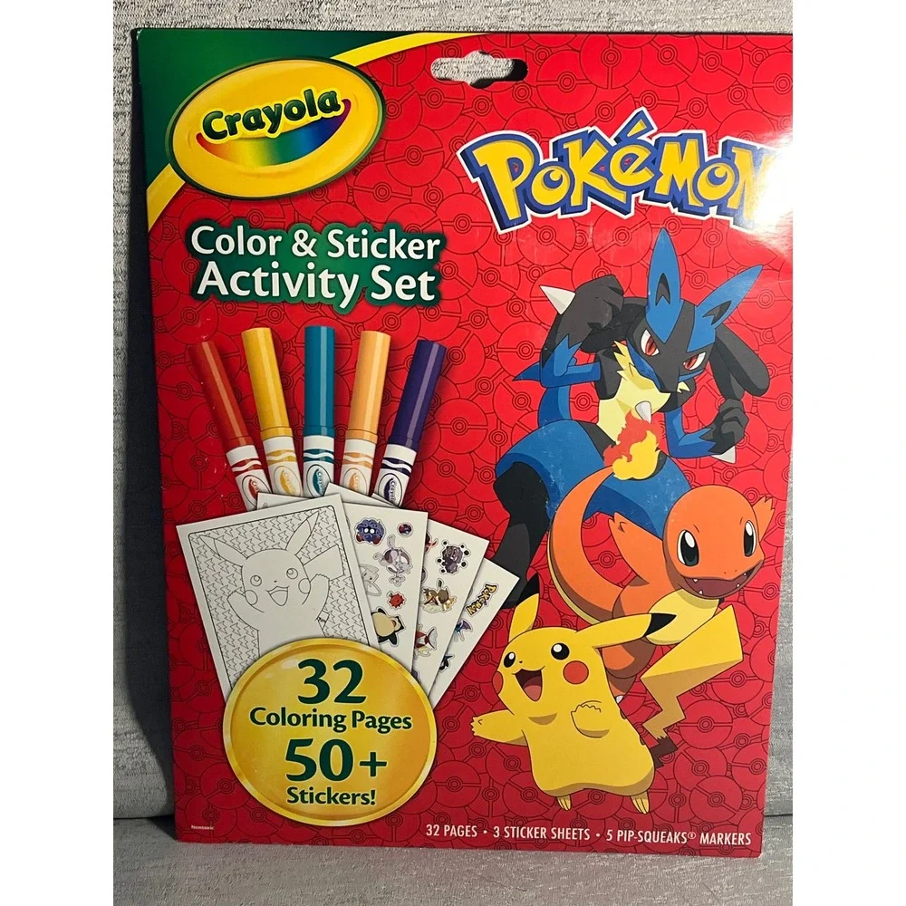 Crayola Pokemon Color & Sticker Activity Set 32 Pages 50 Stickers 5 Markers NEW